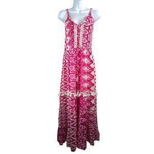 Me‎ 2 Magic Vibrant hot pink ruffle smocked bodice maxi dress sz M